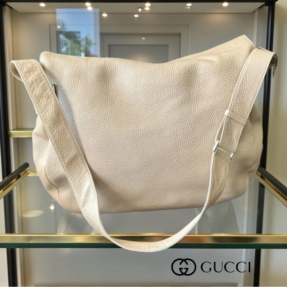 AUTHENTIC GUCCI Y2K PEBBLED LEATHER IVORY SHOULDER/CROSSBODY BAG - Picture 2 of 7